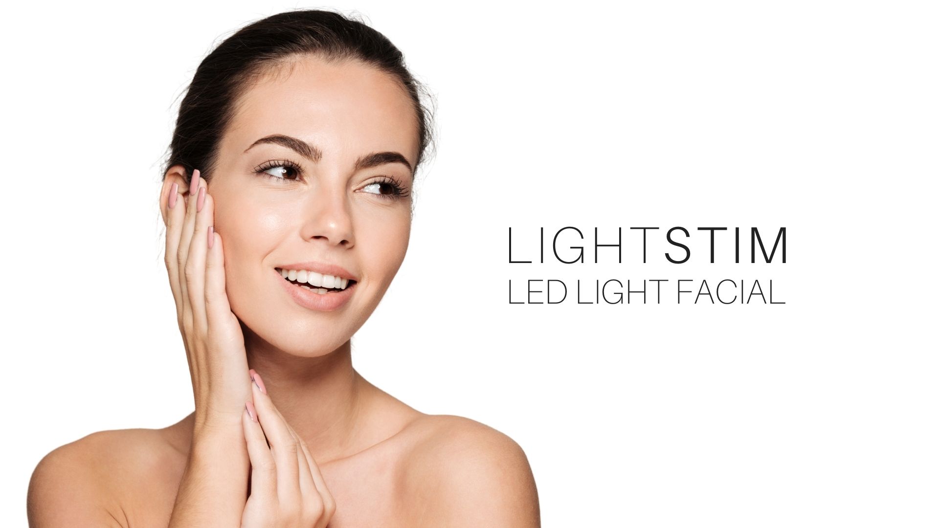 attractive young woman with clear skin promoting lightstim led light facial