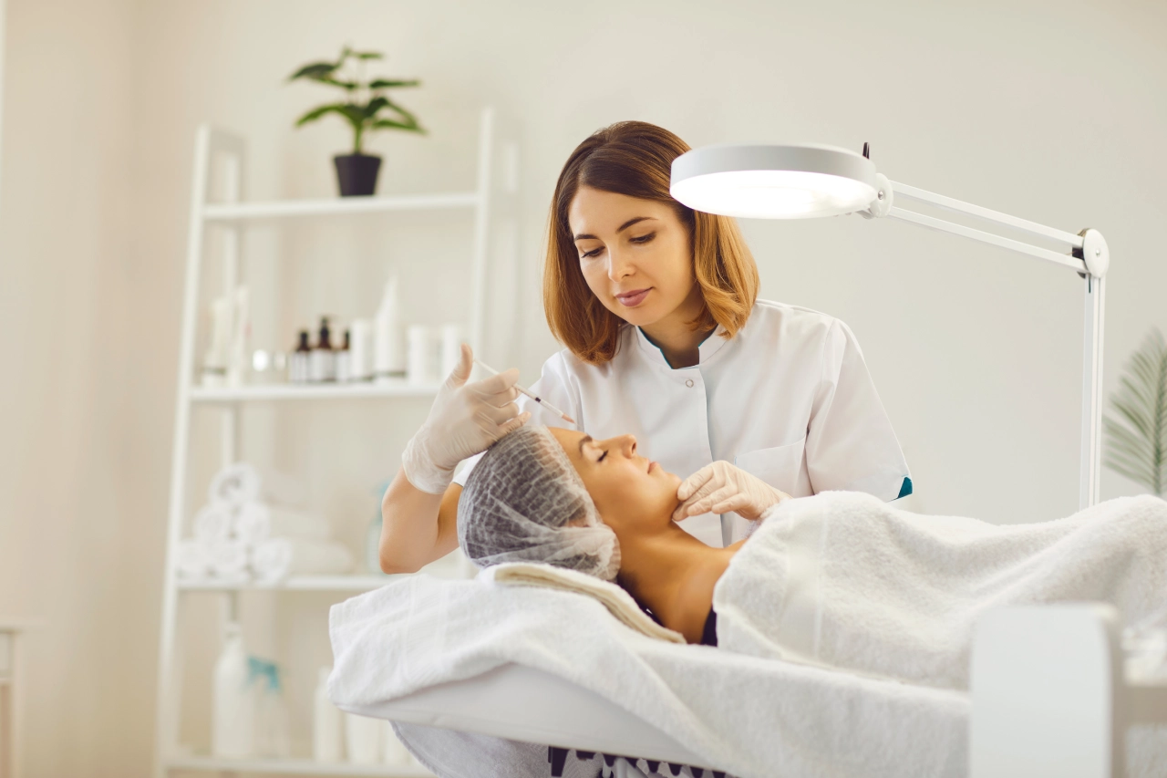 Cosmetic provider performing a non-surgical full-face rejuvenation treatment using injectable dermal fillers and Botox.